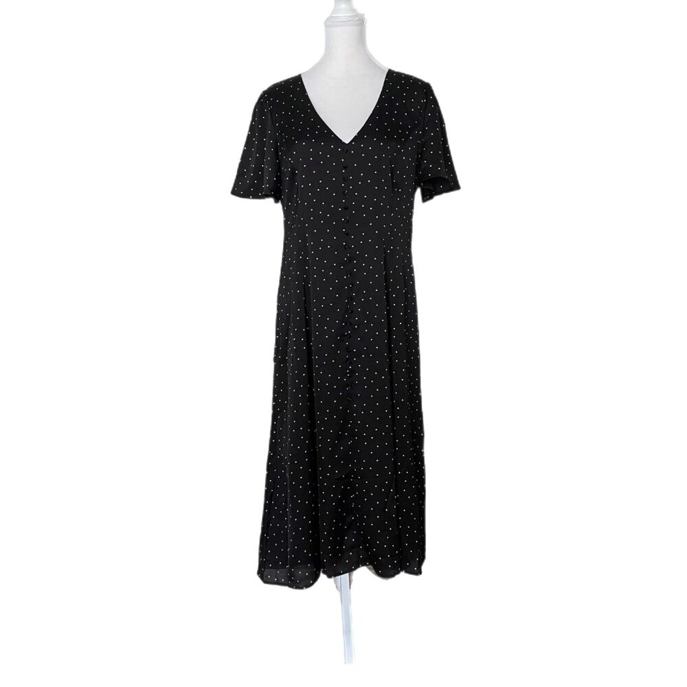 Prospect The Label Women's Black/White Polka Dot Mid Length Lined Dress Large